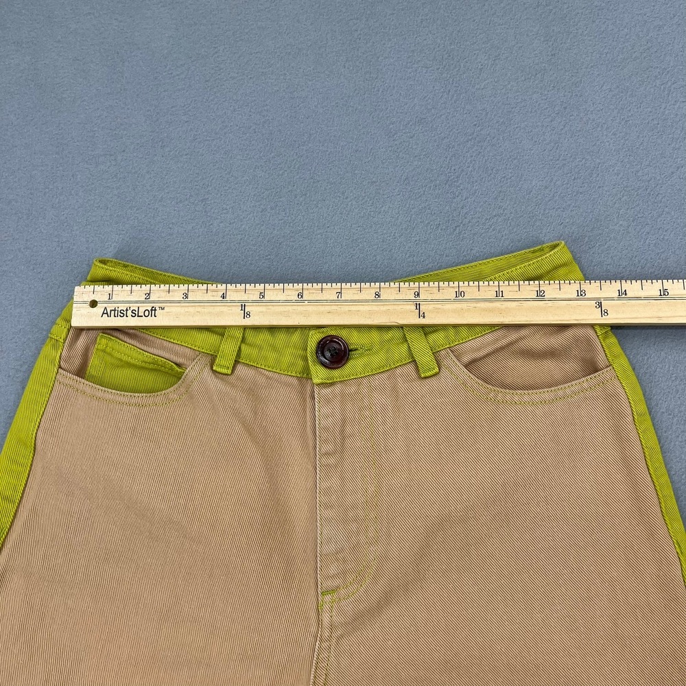 Paloma Wool Women Lime Green Tan Two Tone Colorblock Straight Leg Pants Size 36 - Picture 4 of 14